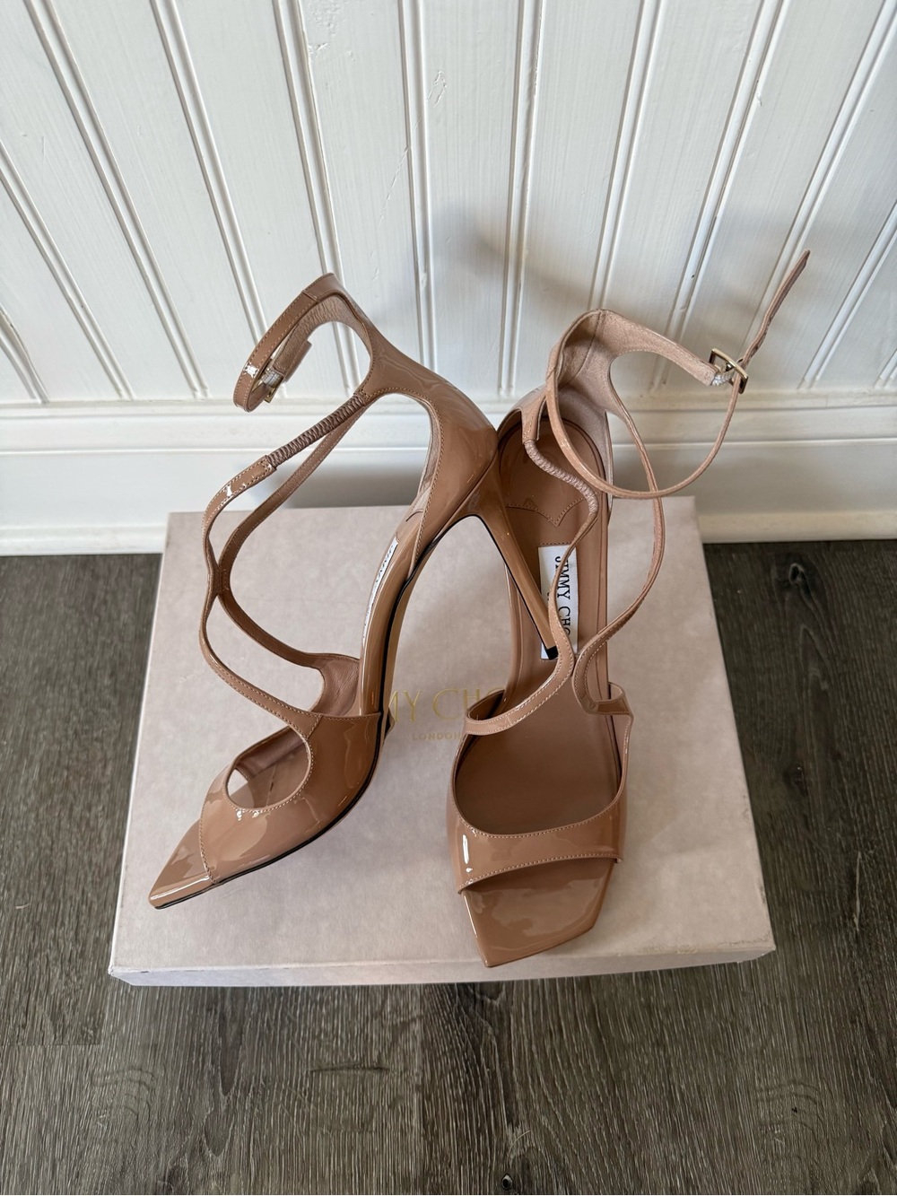 ❗️SOLD❗️Jimmy Choo Azia 95 Ballet Pink Patent Leather Strappy Sandals Size - Picture 3 of 10